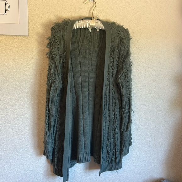 Sage Green Fuzzy Gardigan - Picture 1 of 2